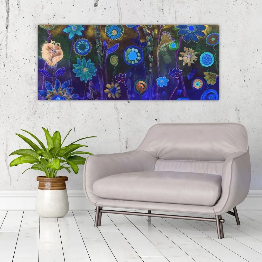 Tablou - Flori albastru închis (120x50 cm)