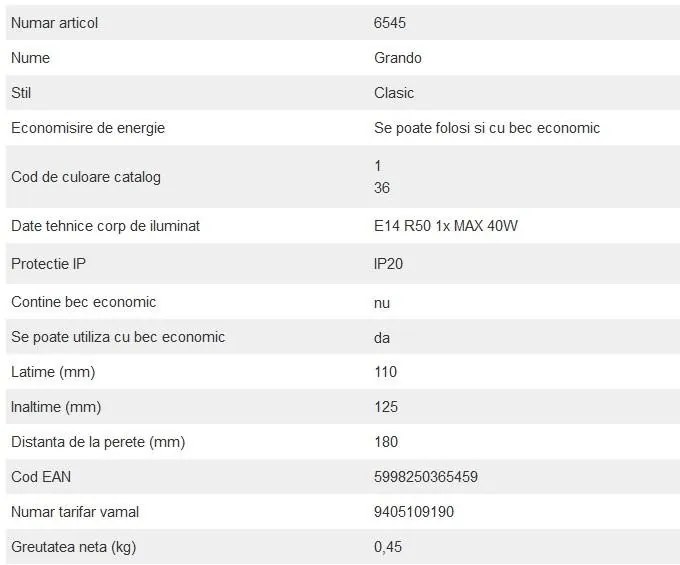 Aplica de perete flexibil clasic Grando 6545 RX