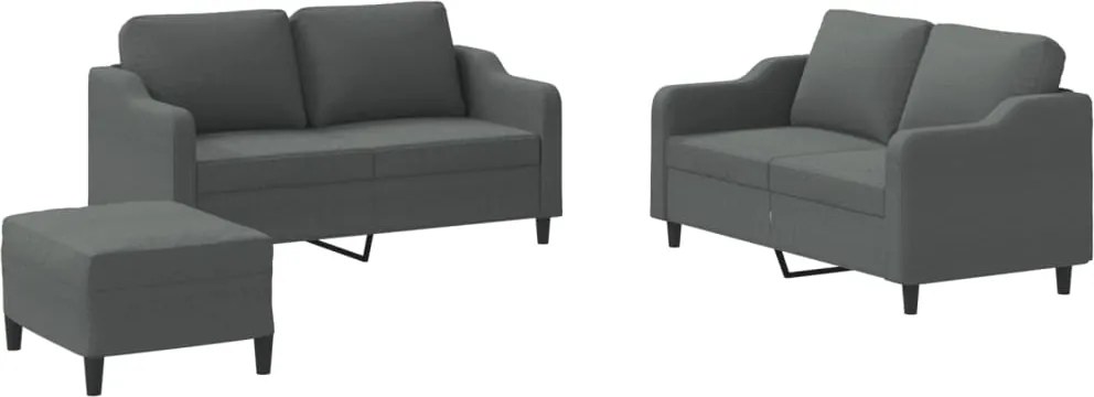 vidaXL Set de canapele cu perne, 3 piese, gri închis, textil