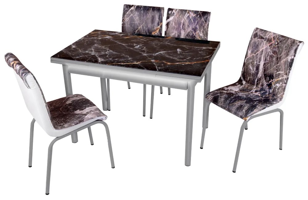 SCAUN NEGRU MARBLE, SEZUT TAPITAT PIELE ECOLOGICA, PICIOARE METALICE