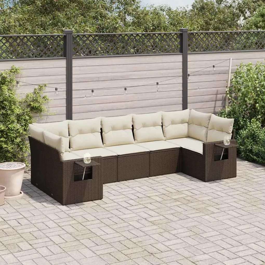 vidaXL Set canapele de grădină cu perne, 7 piese, maro, poliratan