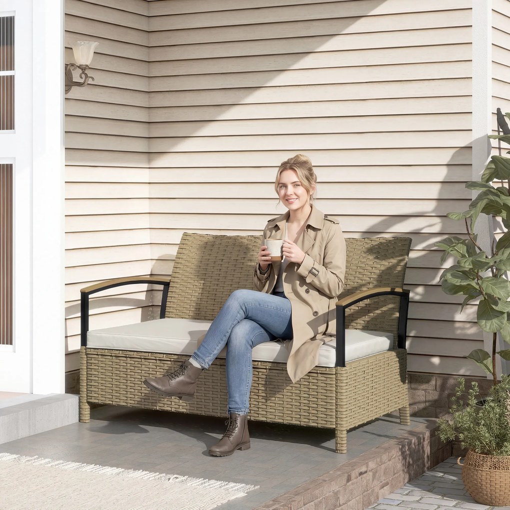 Outsunny Bancă de Depozitare 125L cu Pernă Confortabilă, din Metal, 123x70x82 cm, Bej | Aosom Romania