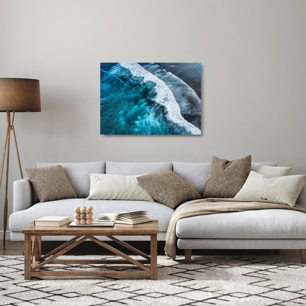 Tablou pe sticlă - Valuri pe mare (70x50 cm)
