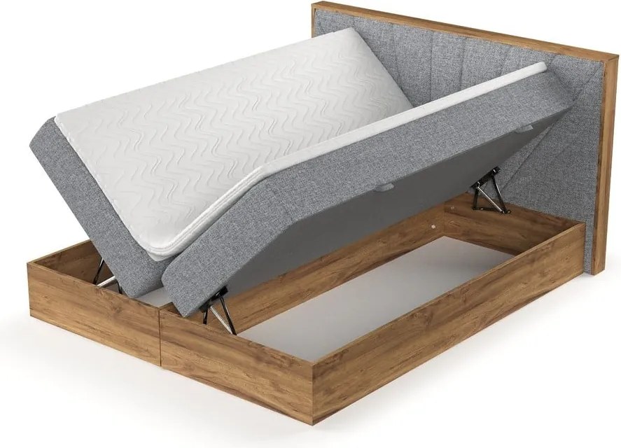 Pat boxspring gri/în culoare naturală cu spațiu de depozitare 160x200 cm Asahi – Maison de Rêve