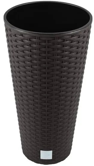 Ghiveci decorativ de flori, Prosperplast, Rato, imitatie ratan, rotund, inalt, maro, 25x47.6 cm