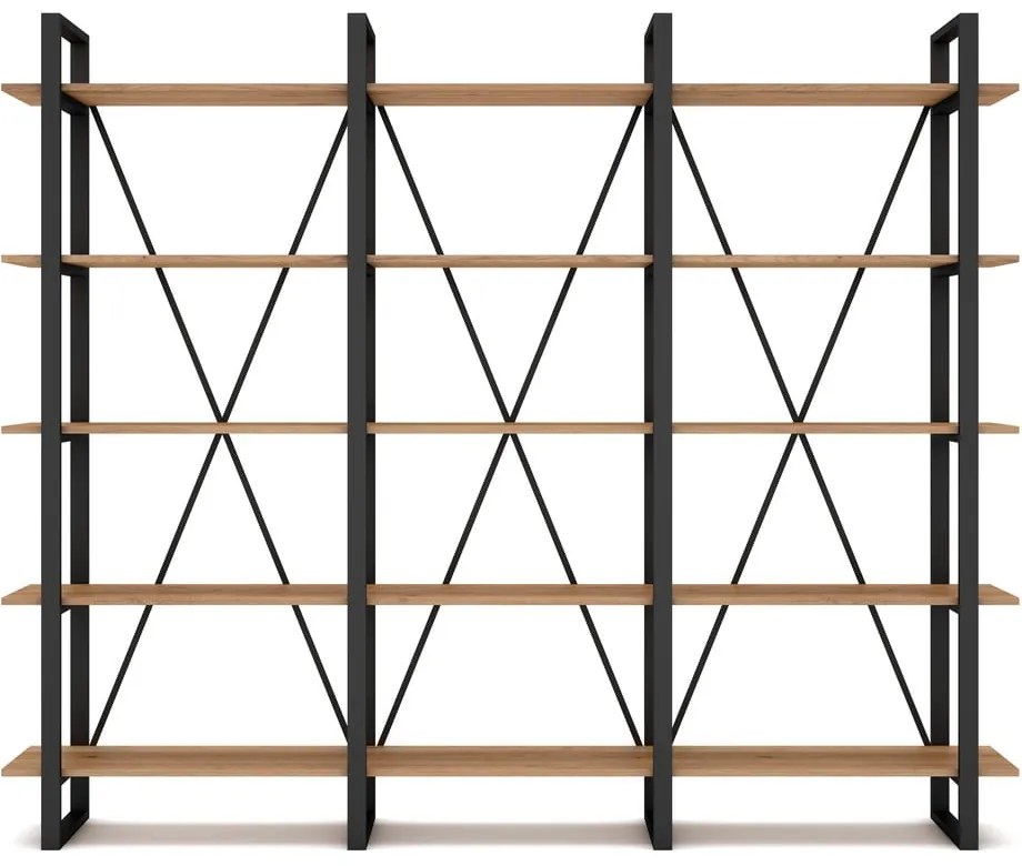 Bibliotecă negru/natural cu aspect de lemn de stejar 218x180 cm Aviva – Marckeric
