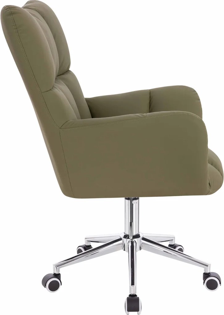 HR650K Scaun Khaki Piele Ecologica Premium Soft cu Bază Cromata