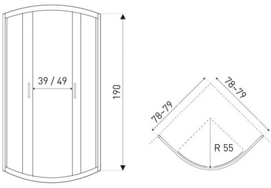 Cabină de duș cu ușă glisantă curbată TIARA80 80x80 cm