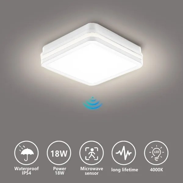 Brilagi - Corp de iluminat LED de exterior cu senzor BENE, 18 W, 230 V, 22 x 22 cm, alb, IP54