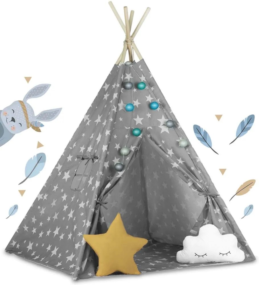 Cort pentru copii TeePee cu perne Grey Sky