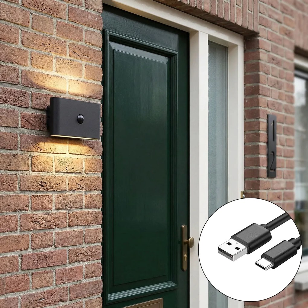 Lampă de perete neagră cu senzor magnetic în 4 trepte, cu LED reîncărcabil - Batt