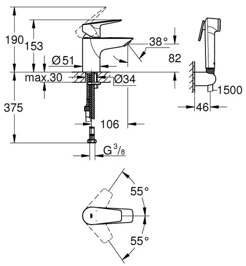 GROHE START EDGE 23773001 - Baterie pentru lavoar, mărime S, crom lucios
