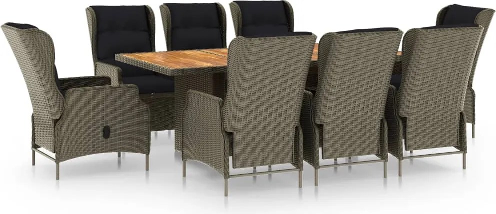 vidaXL Set mobilier de exterior cu perne, 9 piese, maro, poliratan