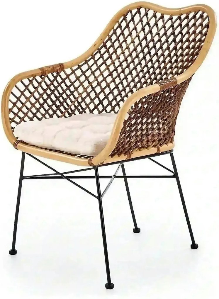 Scaun terasa K336, stejar/maro inchis, ratan natural/metal, 64X64X89 C
