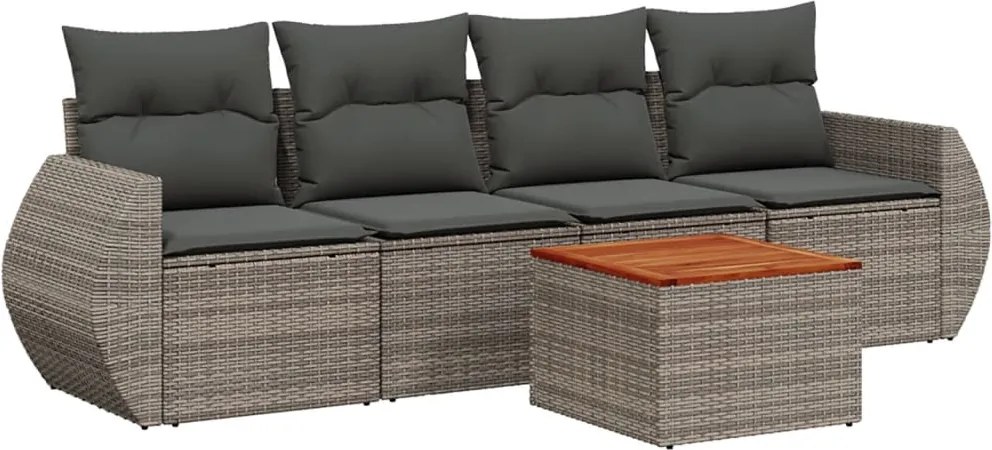 vidaXL Set canapea de grădină cu perne, 5 piese, gri, poliratan