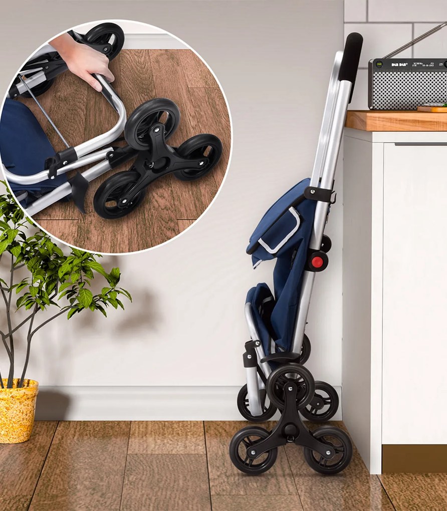 Carucior cumparaturi  Stairs Climber pliabil husa detasabila 3 roti  Metal/Poliester Albastru