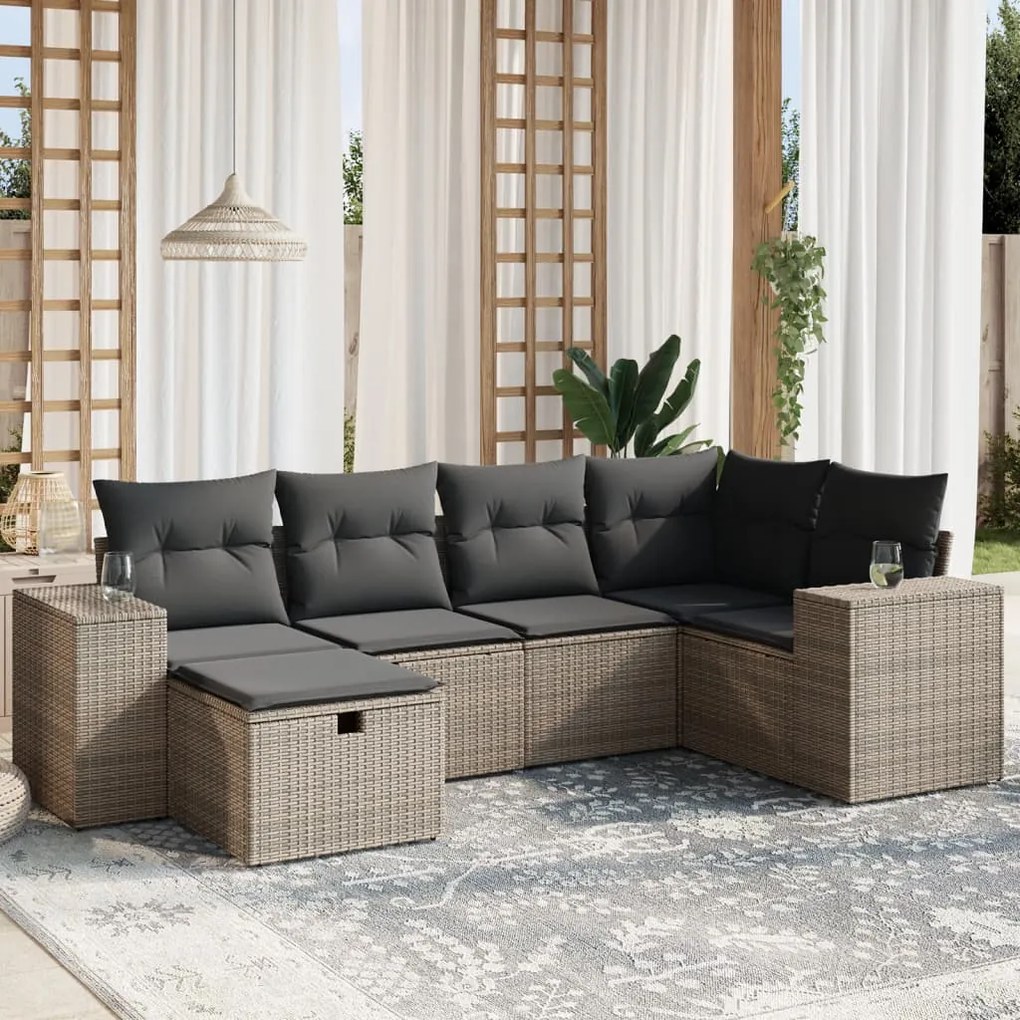 vidaXL Set mobilier grădină cu perne, 6 piese, gri, poliratan