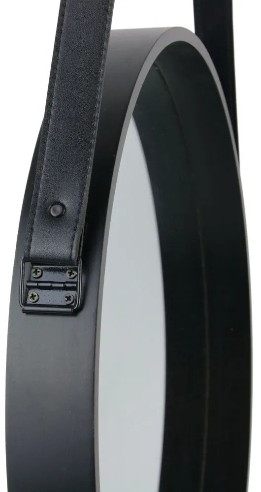 Oglinda rotunda neagra curea din piele NAHAD Ø40 cm