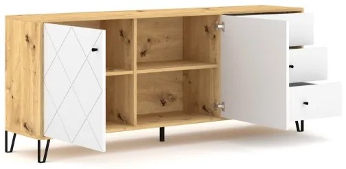 Comodă SULA, stejar artisan/alb