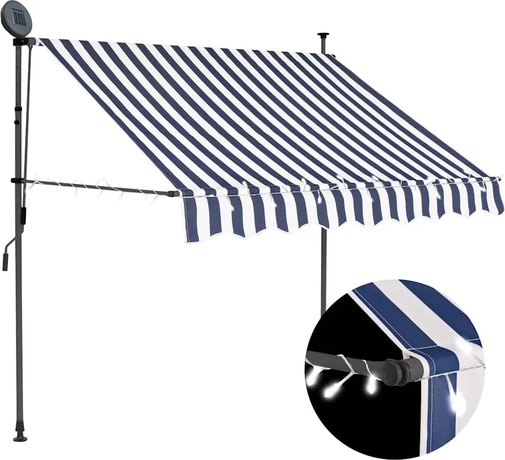 vidaXL Copertină retractabilă manual cu LED, albastru & alb, 150 cm
