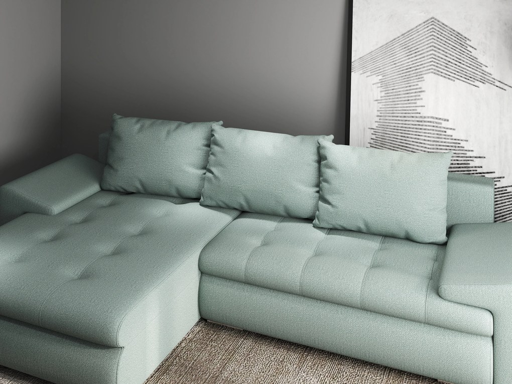 Colțar extensibil dumonde cu ladă de depozitare si sezut confortabil din spuma high-density, Leonardo Enjoy Mint 260x185 cm