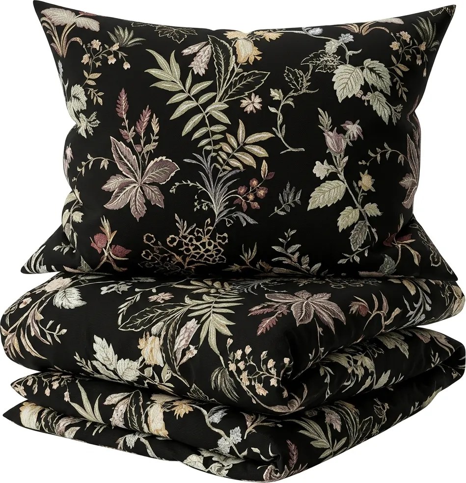 Lenjerie de pat din bumbac Renforce FLORWELLA negru Dimensiune lenjerie de pat: 2 buc 70 x 90 cm | 200 x 220 cm