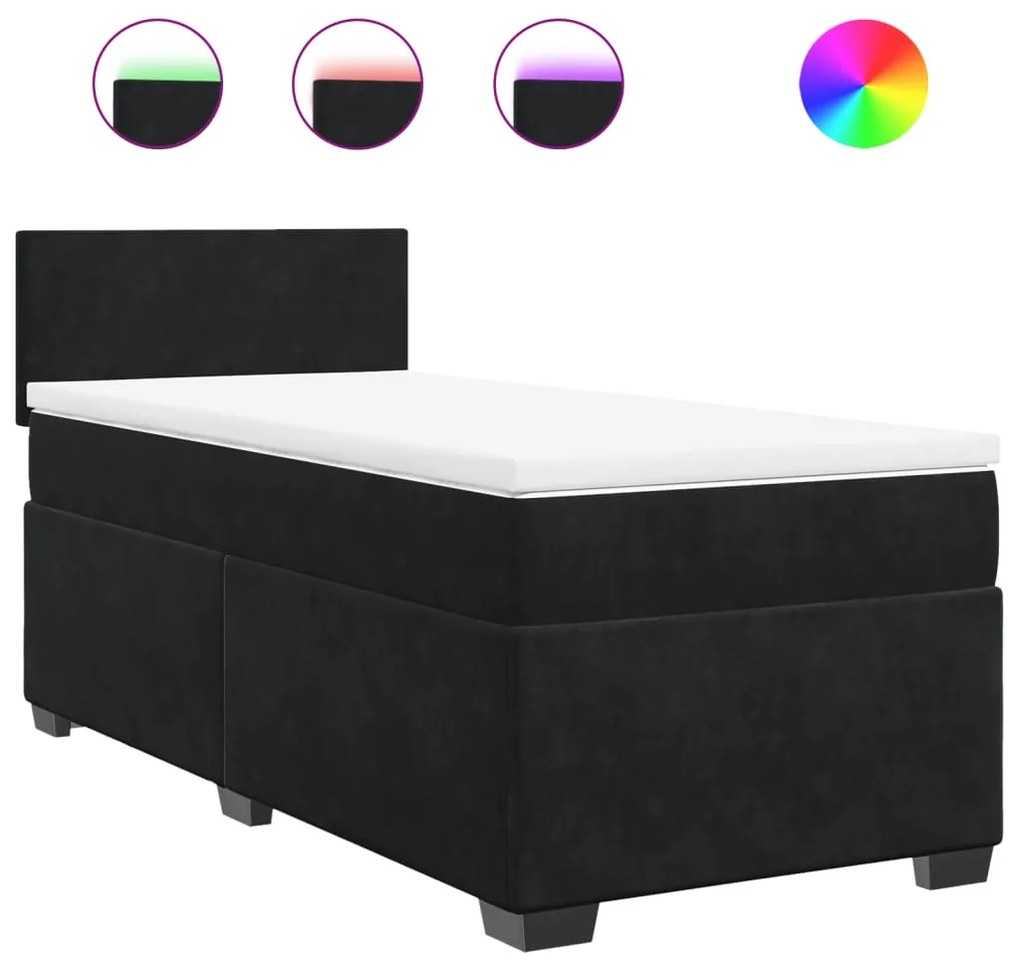 3288530 vidaXL Pat box spring cu saltea, negru, 100x200 cm, catifea