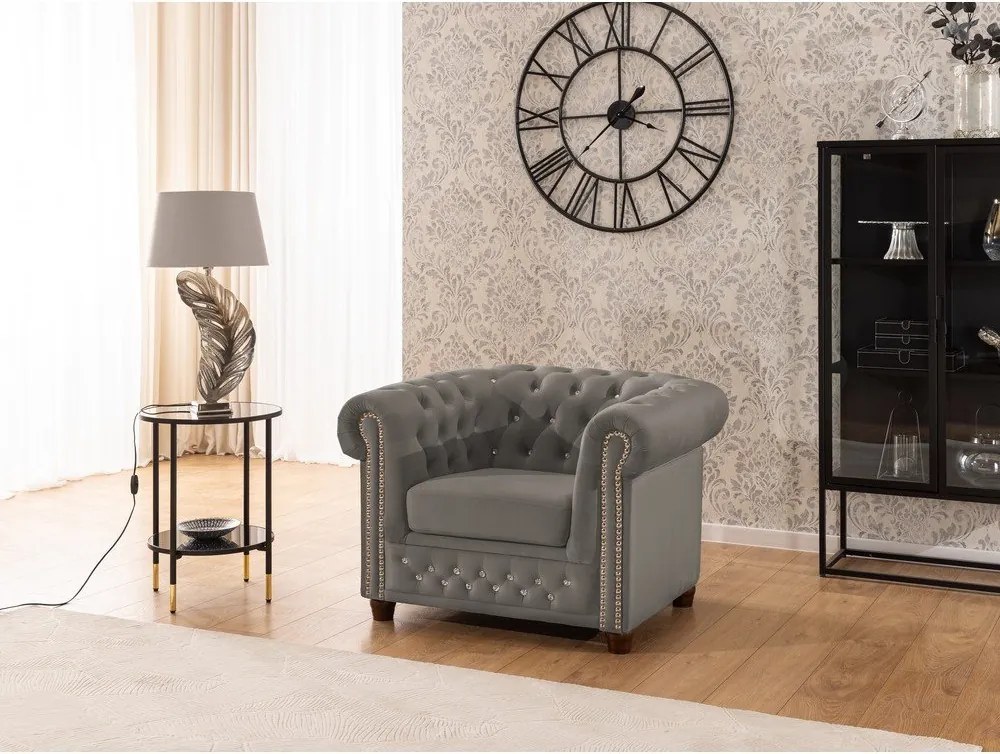 Fotoliu gri chesterfield cu tapițerie din catifea York Blik – Ropez