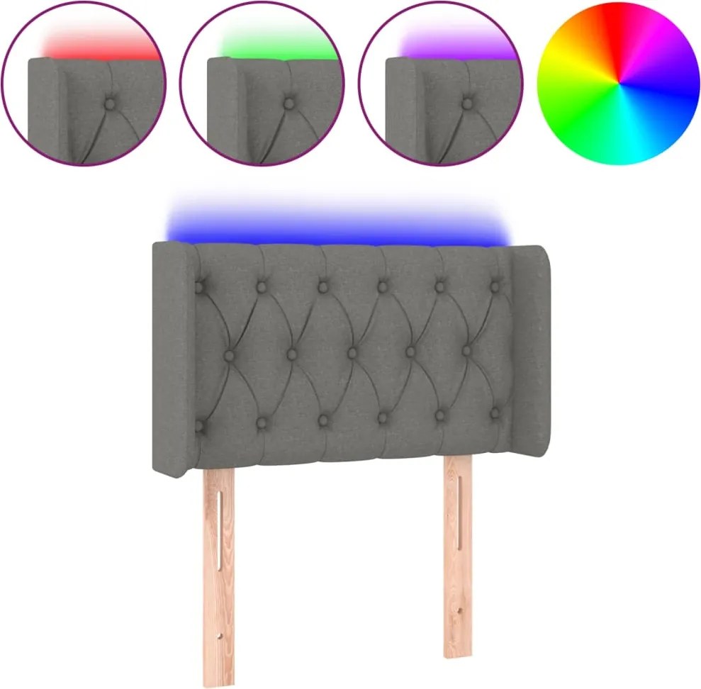 vidaXL Tăblie de pat cu LED, gri închis, 83x16x78/88 cm, textil