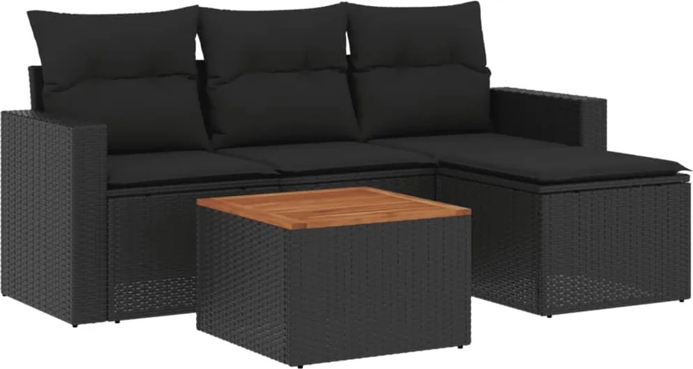 vidaXL Set mobilier de grădină cu perne, 5 piese, negru, poliratan