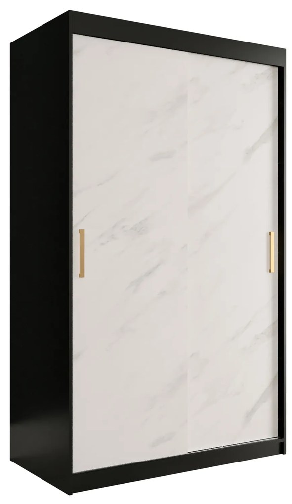 Dulap de haine 120 cm Marbelo T (mat negru + marmură albă). 1064538