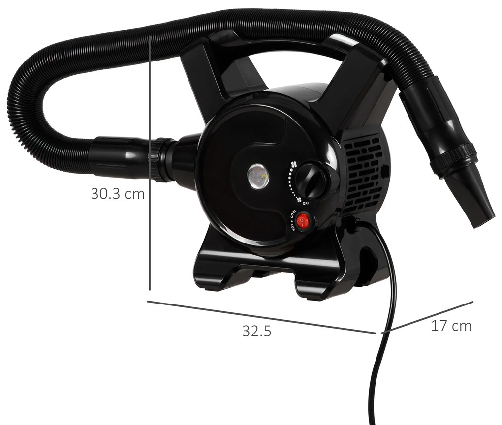 Uscator pentru caini PawHut cu viteze reglabile si 3 accesorii incluse, 2400w, Negru | Aosom RO