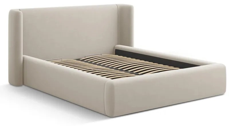 Pat matrimonial bej tapițat cu spațiu de depozitare cu somieră 140x200 cm Jason – Windsor &amp; Co Sofas