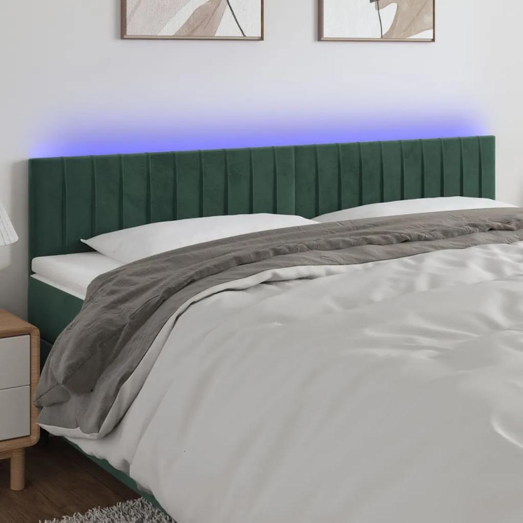3121907 vidaXL Tăblie de pat cu LED, verde închis, 160x5x78/88 cm, catifea