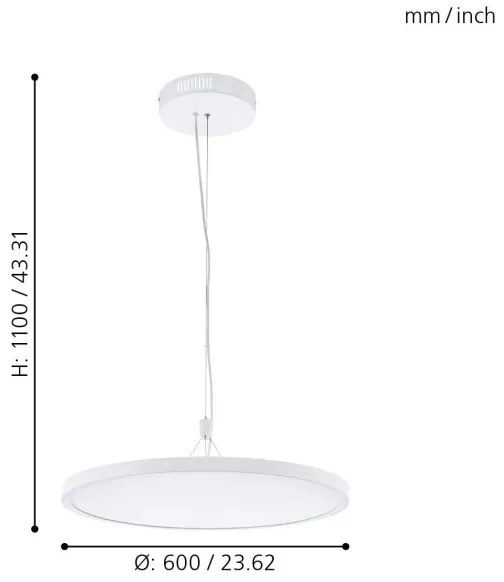 Eglo 33676 - Lustră suspendată pe cablu CERIGNOLA-C, LED RGBW dimabil, 32W/230V, alb + telecomandă