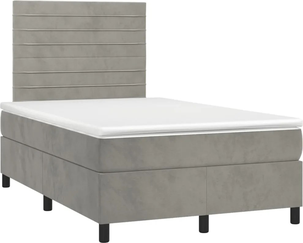 vidaXL Pat box spring cu saltea, gri deschis, 120x190 cm, catifea