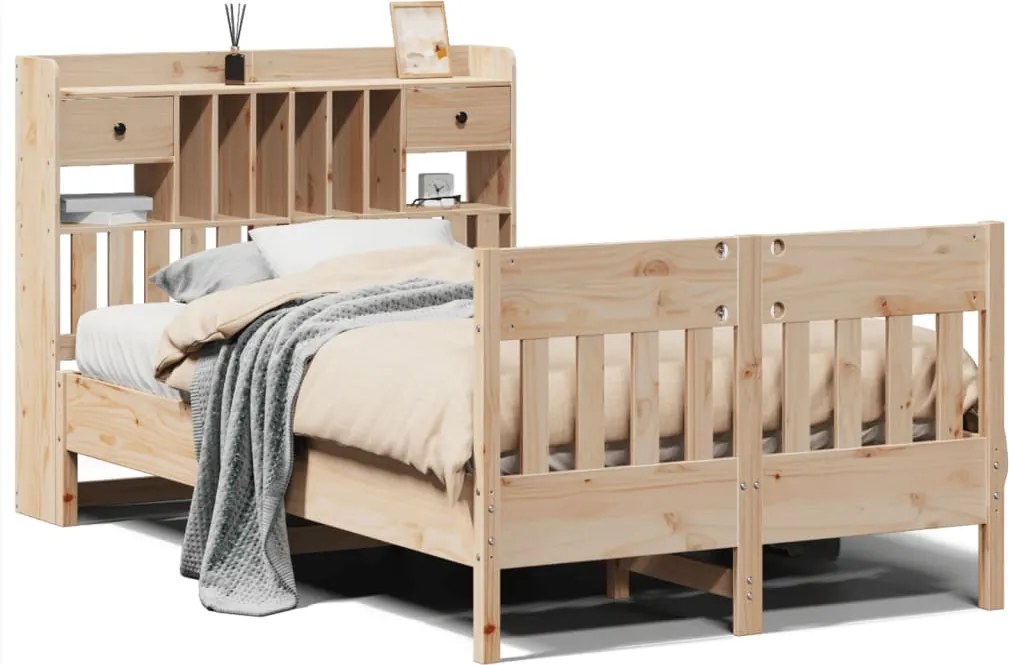 vidaXL Cadru de pat fără saltea, 135x190 cm, lemn masiv de pin