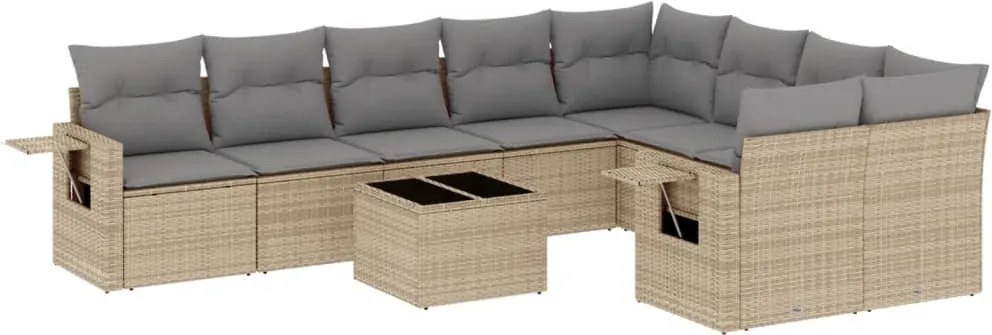 vidaXL Set canapele de grădină cu perne, 10 piese, bej, poliratan