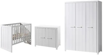 Set Mobilier Cameră Copii ERIK: Pat Supraetajat 90x200 cm, Dulap 3 Uși și Comodă cu 2 Sertare, Alb – Vipack