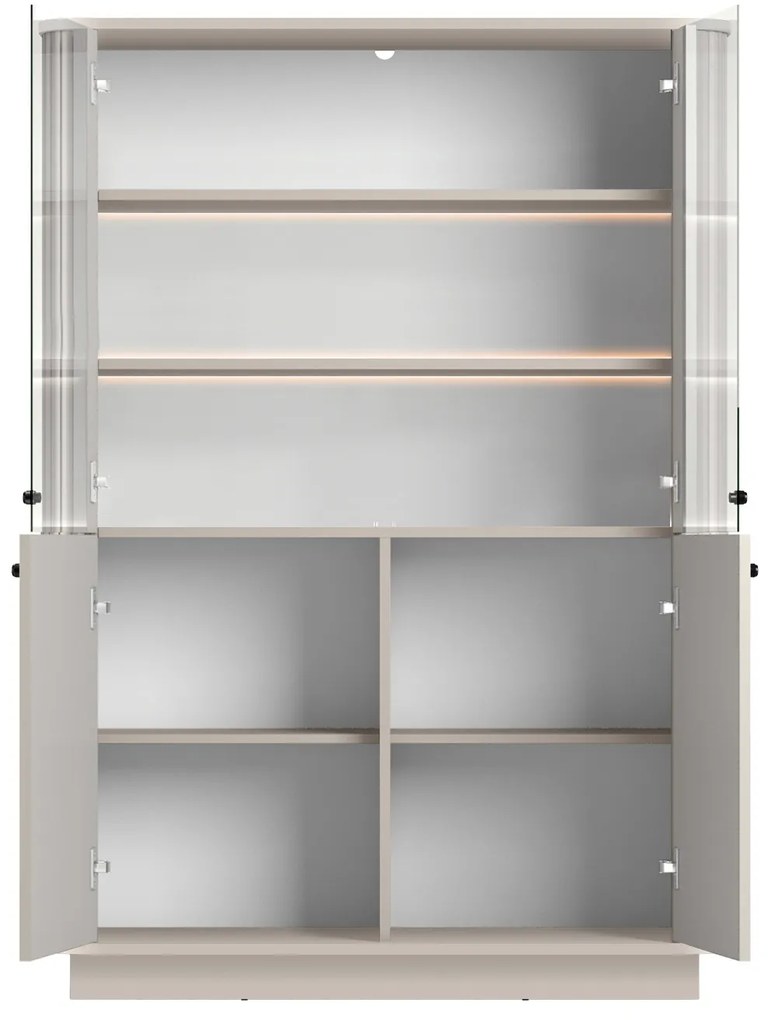 Vitrină Vesper 103 cm cu 4 uși - cașmir / mânere negre