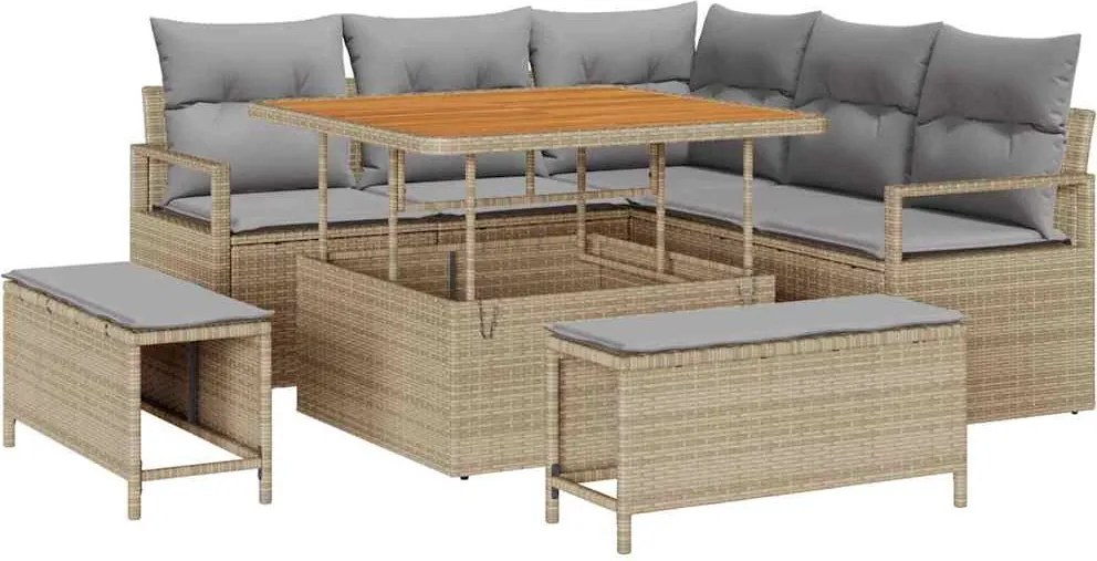 vidaXL Set de canapele pentru grădină cu pernă 8 pcs Bej poliratan