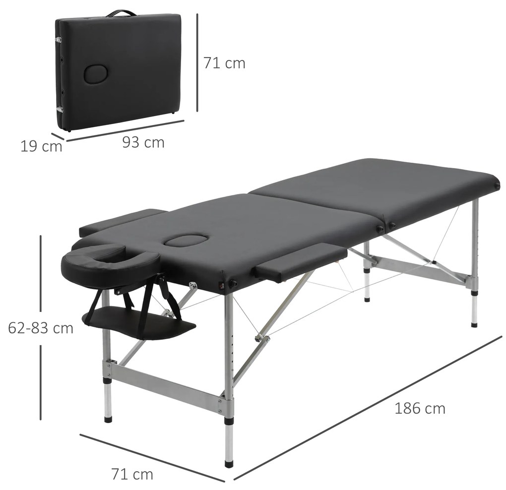 Masa de masaj portabila si pliabila HOMCOM, aluminiu si PU, captusit | Aosom Romania