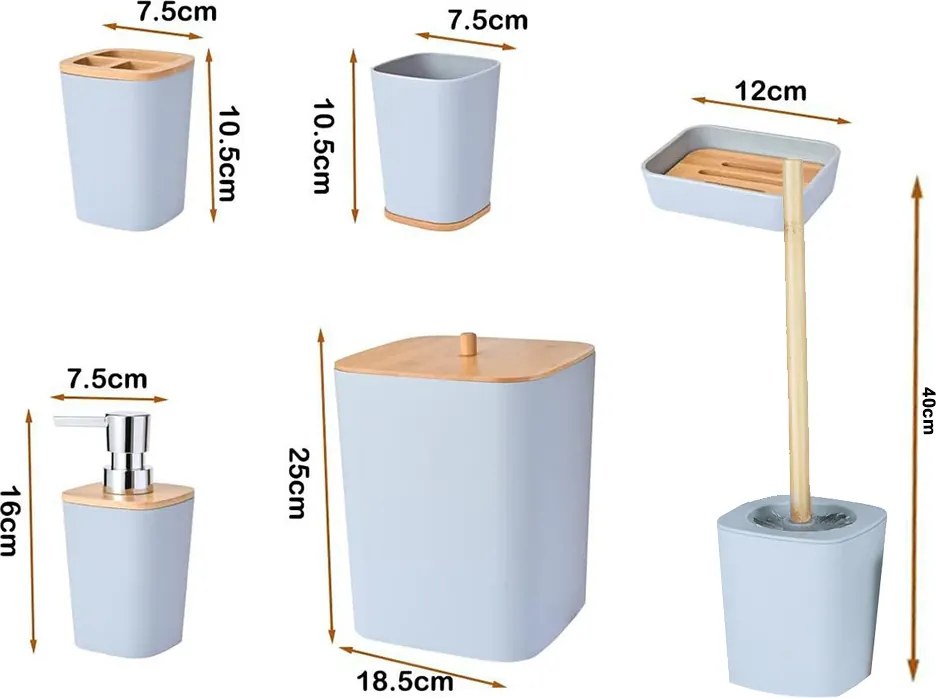 Set de baie din plastic BATHINO 6 piese - mai multe culori Culoare: Alb
