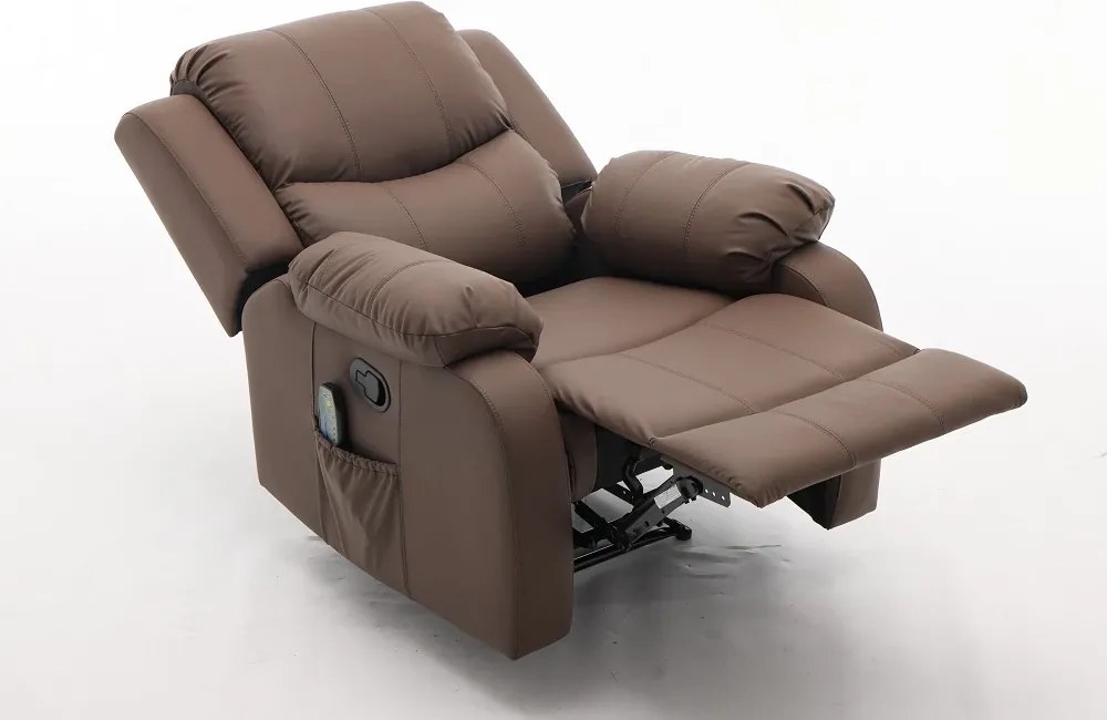 Fotoliu Masaj, Incalzire, rabatabil, sezut cu arcuri metalice, suport picioare extensibil, PU, Maro