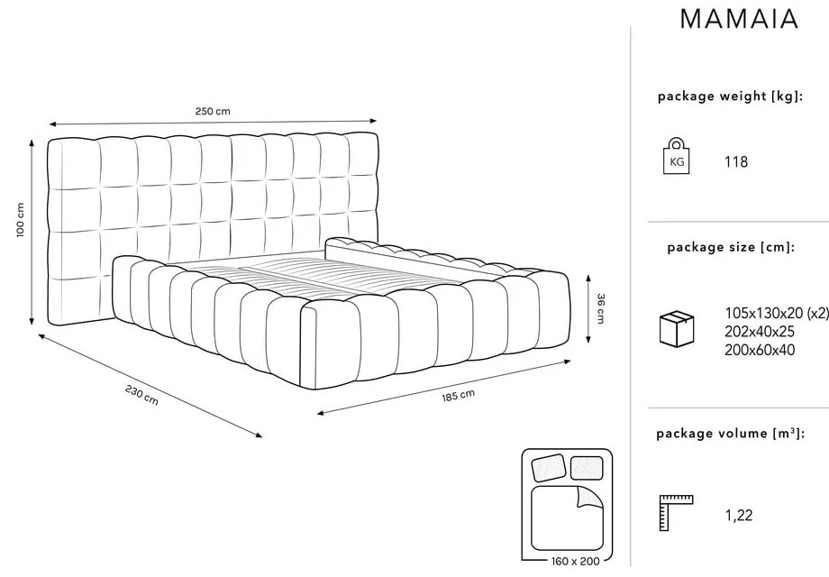 Pat matrimonial gri deschis tapițat cu spațiu de depozitare cu somieră 160x200 cm Mamaia – Micadoni Home