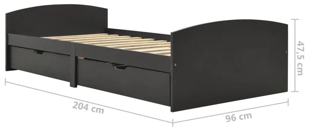 Cadru de pat cu 2 sertare, gri, 90x200 cm, lemn masiv pin Gri