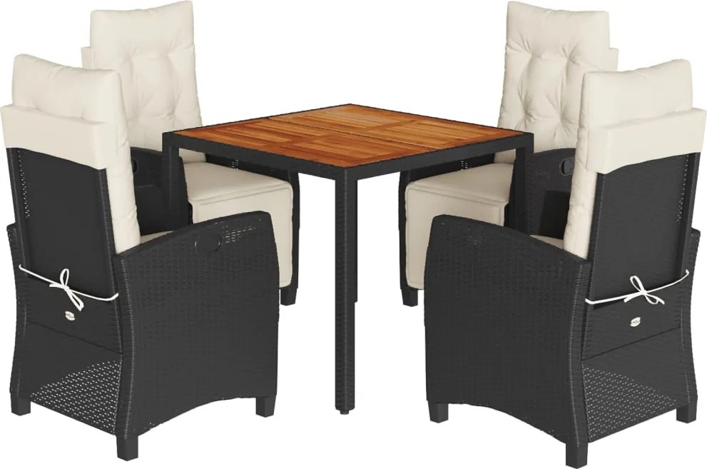 vidaXL Set mobilier de grădină cu perne, 5 piese, negru, poliratan