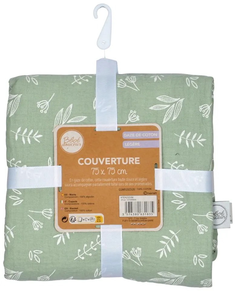 Pătură pentru copii verde din muselină 75x75 cm – Bébé Douceur