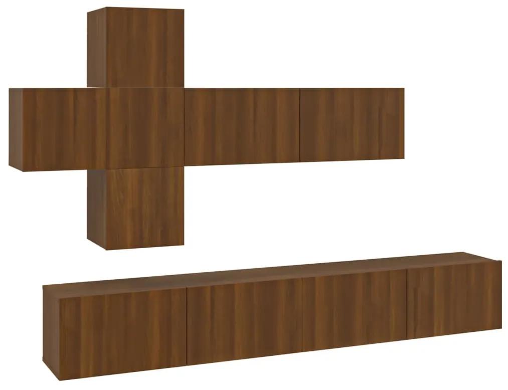 Set dulapuri TV, 7 piese, stejar maro, lemn prelucrat 7, Stejar brun, 100 x 30 x 30 cm