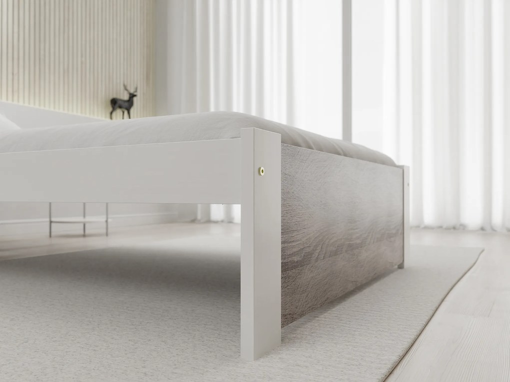 Pat de o persoana stejar alb/trufa, IKAROS 90 x 200 cm Saltele: Cu saltele Deluxe 10 cm, Somiera pat: Cu lamele drepte